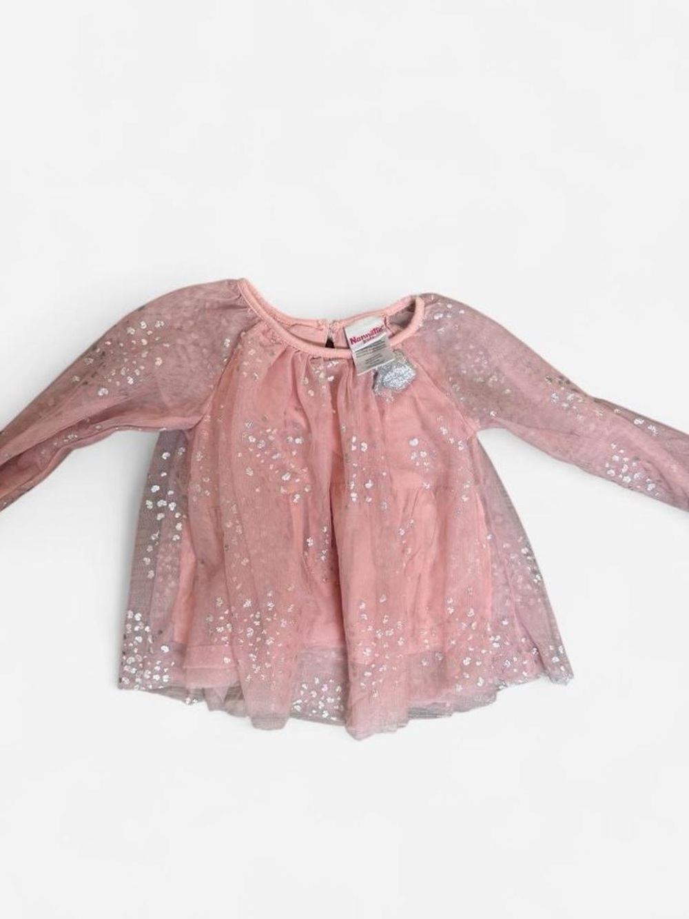 Nannette Pink Glitter Tulle Long Sleeve Top